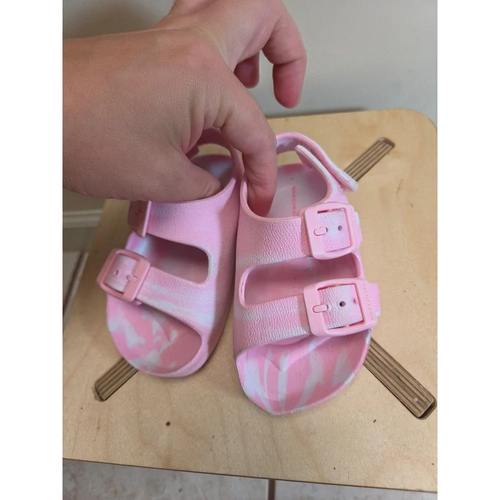Skechers Toddler Girls Pink Marble Foam Buckle Backstrap Sandals Size 5